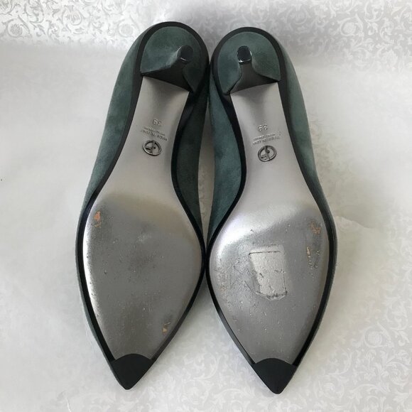 Giorgio Armani Pointed Toe Green Suede Heels Size EU 39 Made in Italy Pre-Owned - Picture 13 of 16